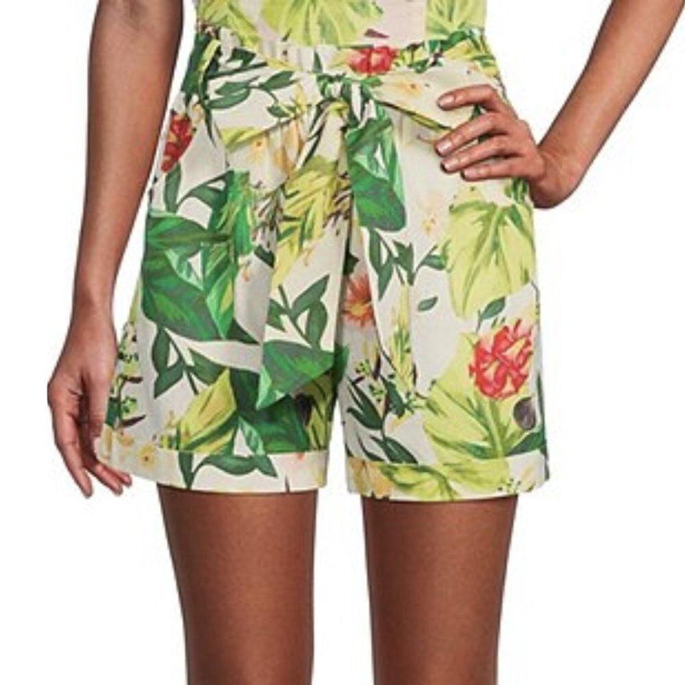 NWT Antonio Melani Samira Tropical Print Linen High Rise Shorts Sz. 12